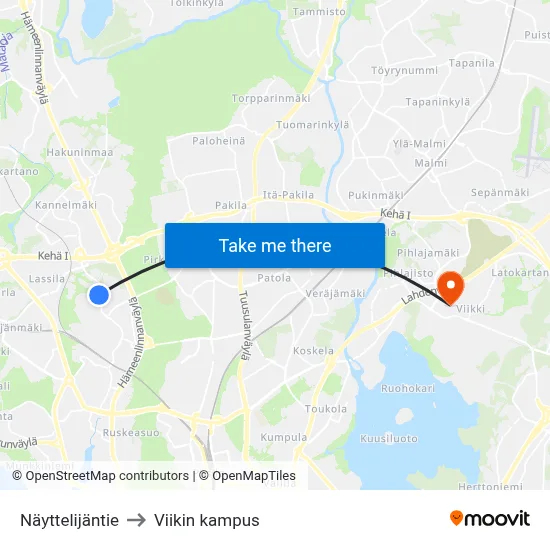 Nayttelijantie to Viikki Campus map