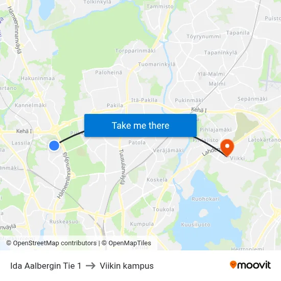 Ida Aalbergin Tie 1 to Viikin kampus map