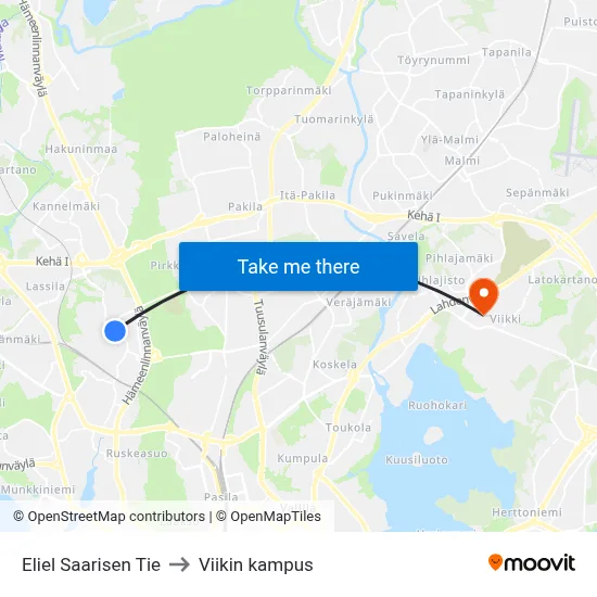Eliel Saarinen Road to Viikki Campus map