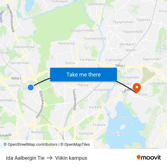 Ida Aalbergin Tie to Viikin kampus map