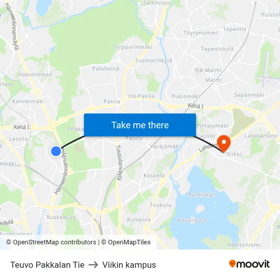 Teuvo Pakkala Road to Viikki Campus map