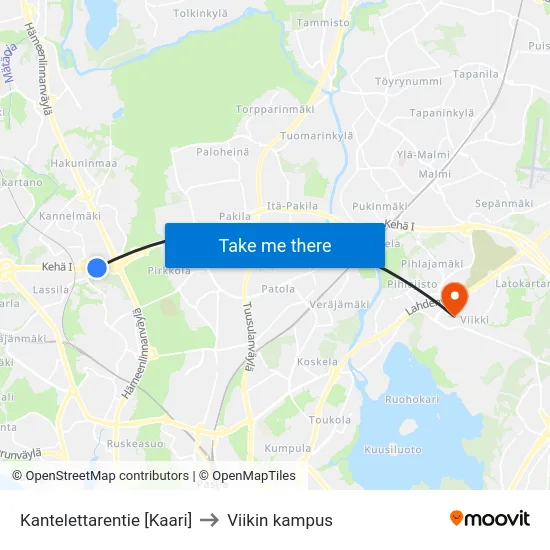 Kantelettarentie [Kaari] to Viikin kampus map