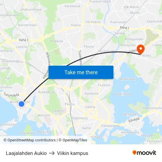 Laajalahden Aukio to Viikin kampus map