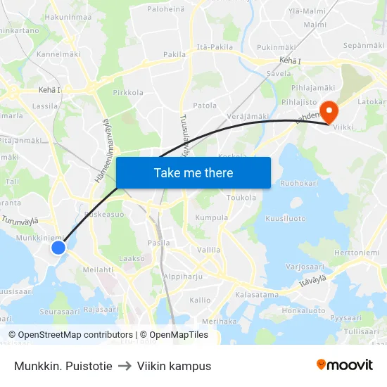 Munkkin. Puistotie to Viikin kampus map