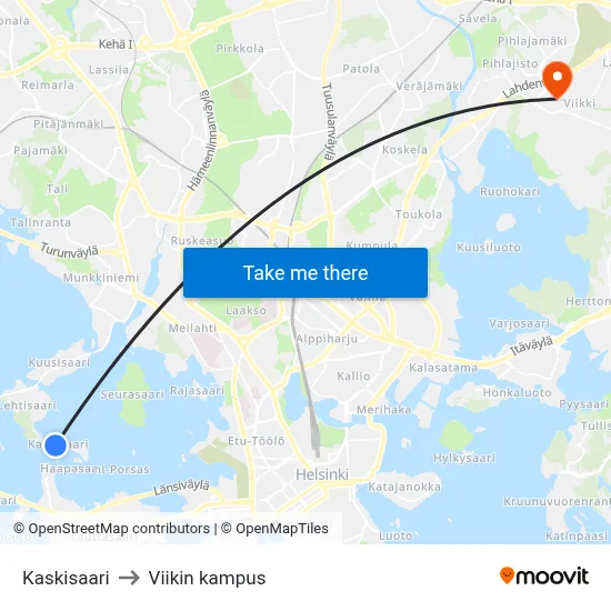 Kaskisaari to Viikin kampus map