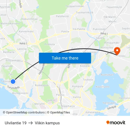 Ulvilantie 19 to Viikin kampus map