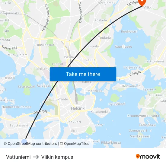 Vattuniemi to Viikin kampus map