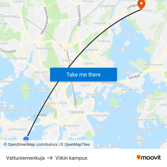 Vattuniemi Alley to Viikki Campus map