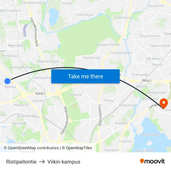 Ristipellontie to Viikin kampus map