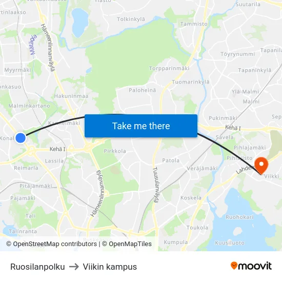 Ruosilanpolku to Viikin kampus map