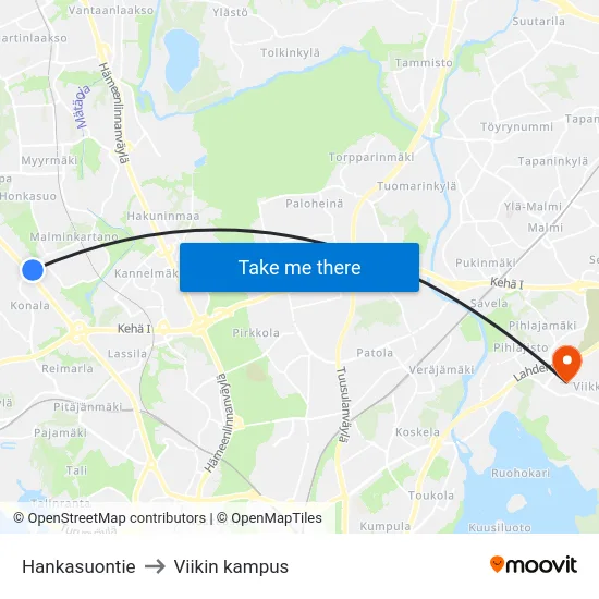 Hankasuontie to Viikin kampus map
