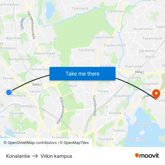 Konalantie to Viikin kampus map