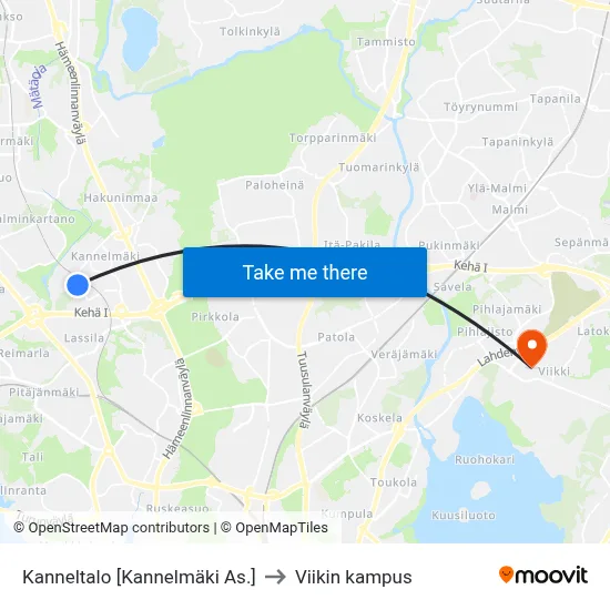 Kanneltalo [Kannelmäki As.] to Viikin kampus map
