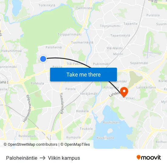 Paloheinäntie to Viikin kampus map
