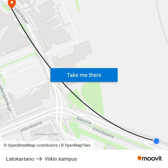 Latokartano to Viikki Campus map