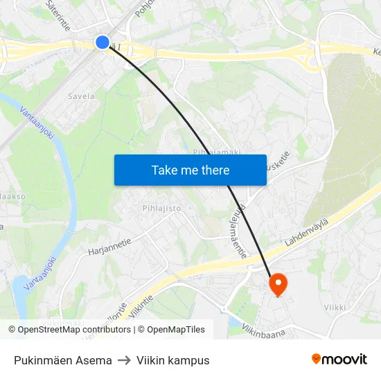 Pukinmäen Asema to Viikin kampus map