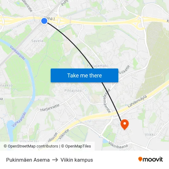 Pukinmäen Asema to Viikin kampus map