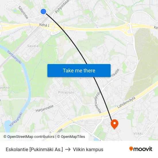 Eskolantie [Pukinmäki As.] to Viikin kampus map