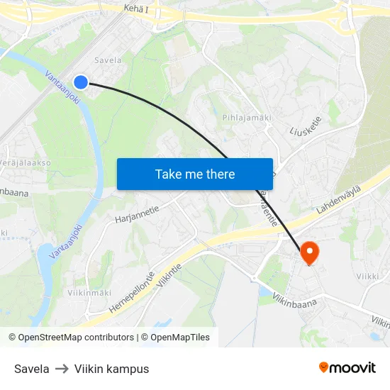 Savela to Viikin kampus map