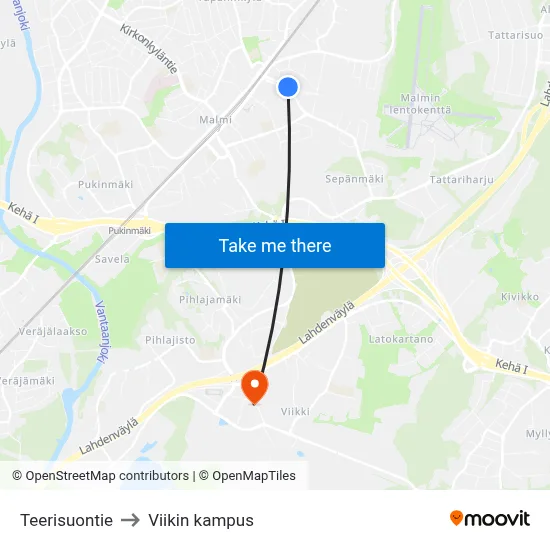 Teerisuontie to Viikin kampus map