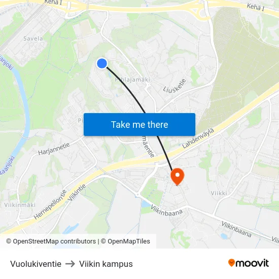 Vuolukiventie to Viikin kampus map