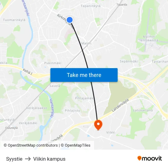 Syystie to Viikin kampus map