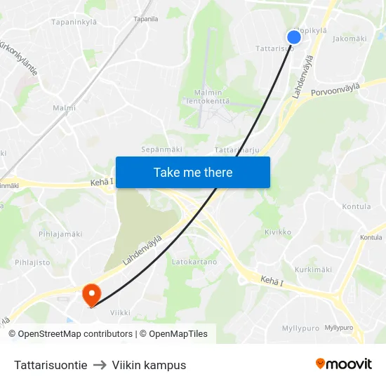 Tattarisuontie to Viikin kampus map