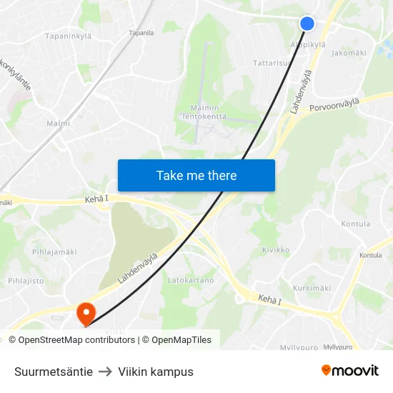 Suurmetsäntie to Viikin kampus map