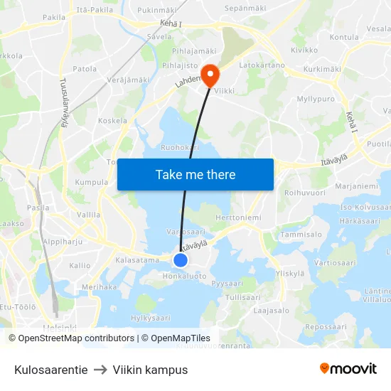 Kulosaarentie to Viikin kampus map