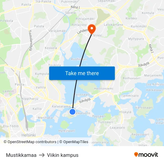 Mustikkamaa to Viikin kampus map