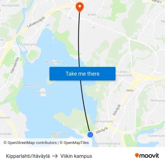 Kipparlahti/Itäväylä to Viikin kampus map