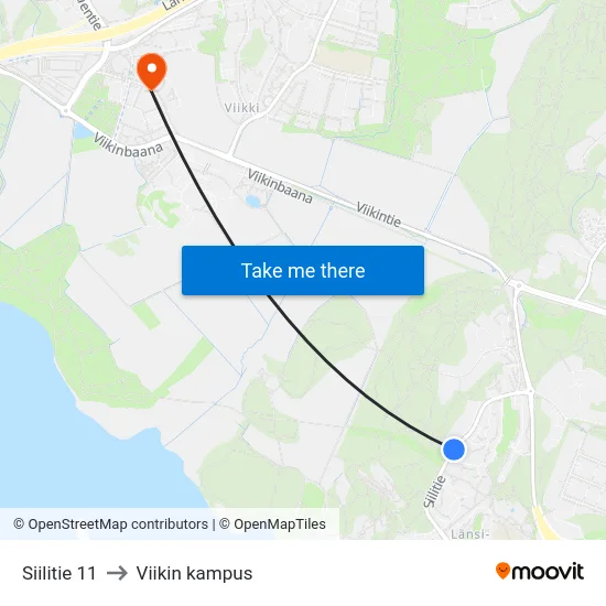 Siilitie 11 to Viikin kampus map
