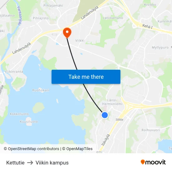Kettutie to Viikin kampus map