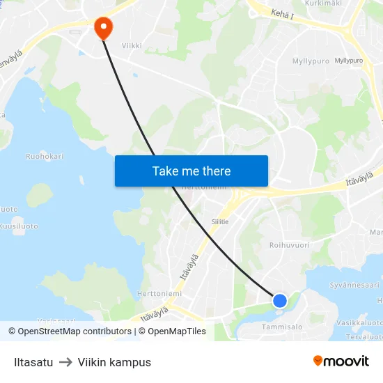 Iltasatu to Viikin kampus map
