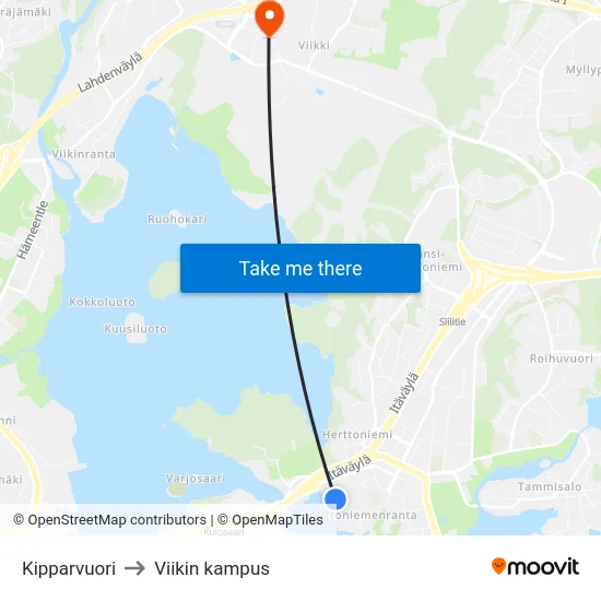Kipparvuori to Viikin kampus map