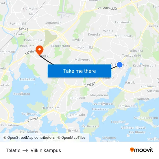 Telatie to Viikin kampus map