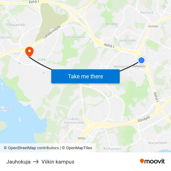 Jauhokuja to Viikki Campus map
