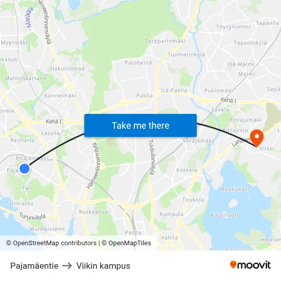 Pajamäentie to Viikin kampus map