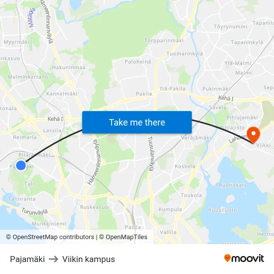 Pajamäki to Viikin kampus map
