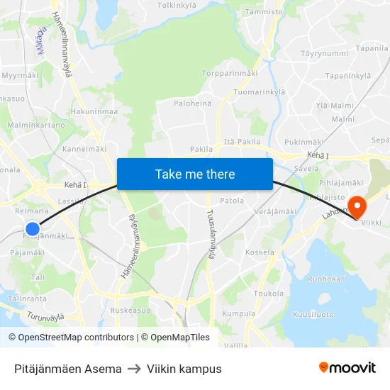 Pitäjänmäen Asema to Viikin kampus map