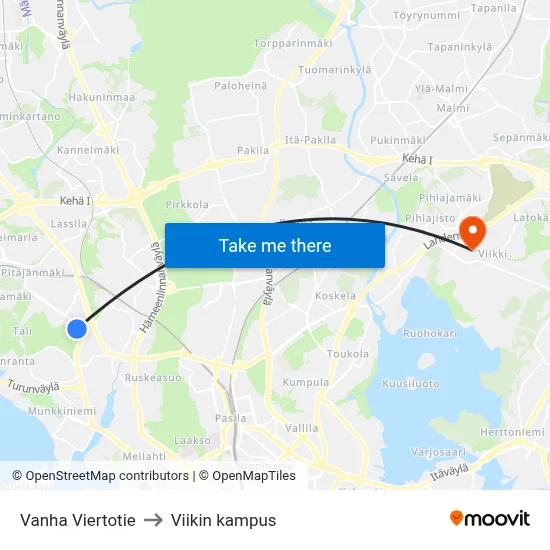 Vanha Viertotie to Viikin kampus map