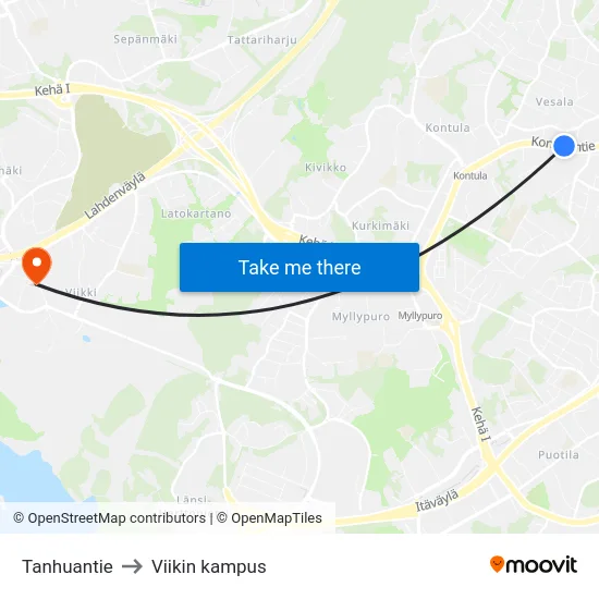 Tanhuantie to Viikin kampus map