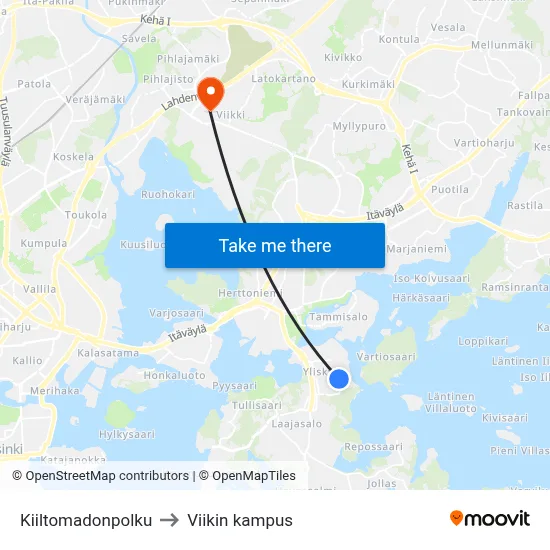Kiiltomadonpolku to Viikin kampus map