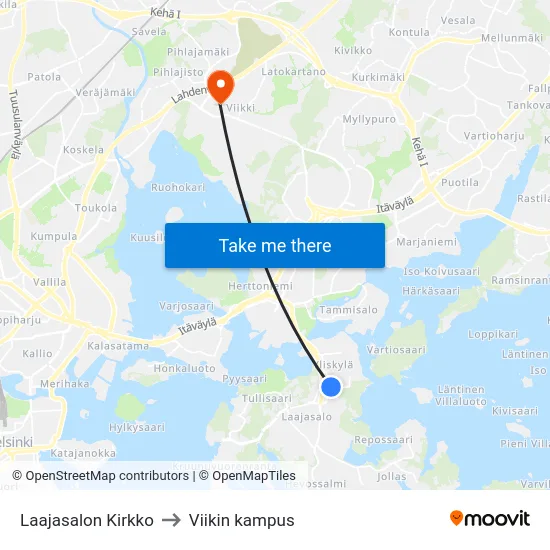 Laajasalon Kirkko to Viikin kampus map