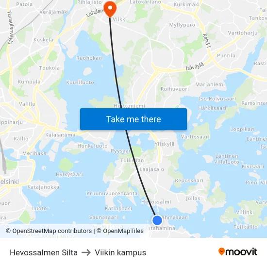 Hevossalmen Silta to Viikin kampus map