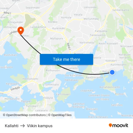 Kallahti to Viikin kampus map