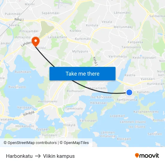Harbon Street to Viikki Campus map