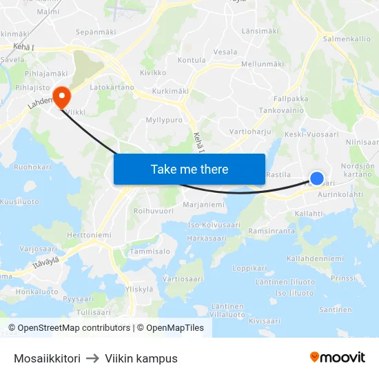Mosaic Square to Viikki Campus map