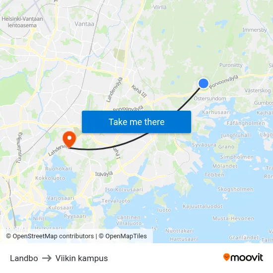 Landbo to Viikin kampus map