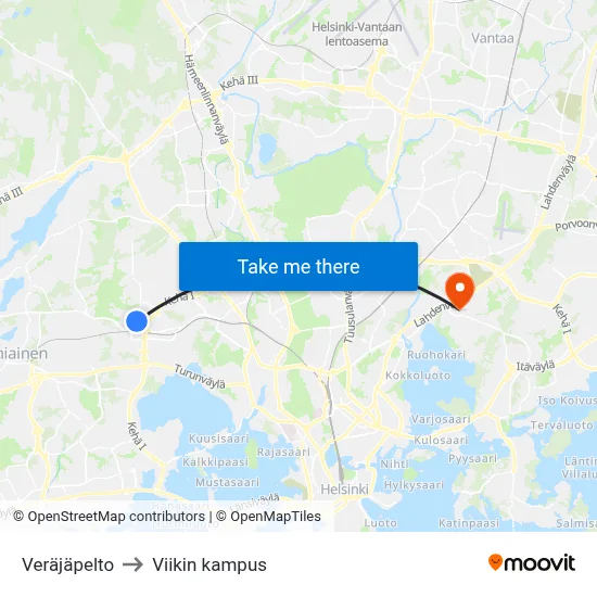 Veräjäpelto to Viikin kampus map